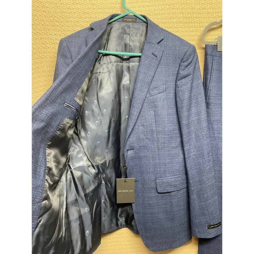 John Varvatos Men's Blue Wool Bedford Slim Fit 2PC Jacket Pants Suit Size 36R/30